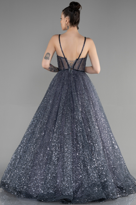 Long Anthracite Haute Couture Dress ABU3556