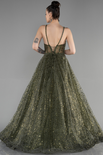 Long Olive Drab Haute Couture Dress ABU3556