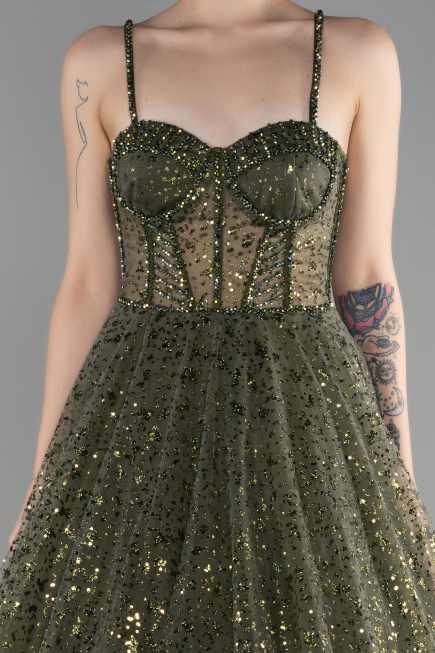 Long Olive Drab Haute Couture Dress ABU3556