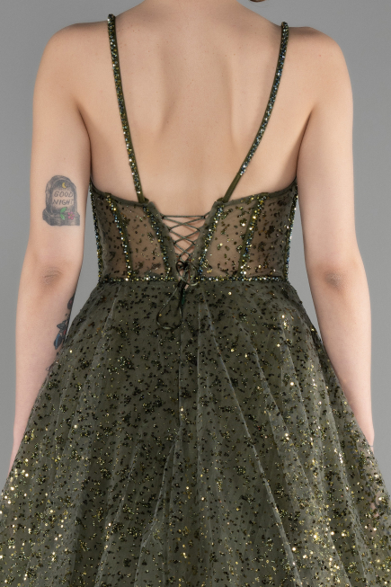 Long Olive Drab Haute Couture Dress ABU3556
