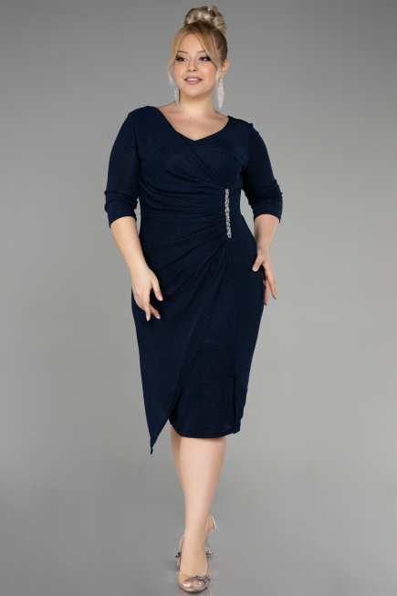 Midi Navy Blue Plus Size Cocktail Dress ABK1950