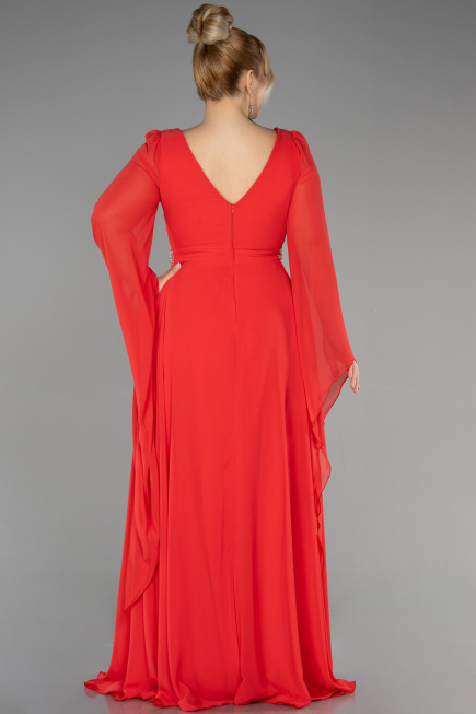 Long Coral Chiffon Plus Size Evening Dress ABU3543