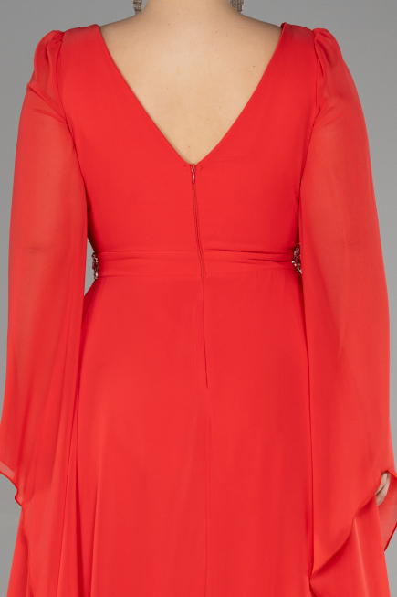 Long Coral Chiffon Plus Size Evening Dress ABU3543