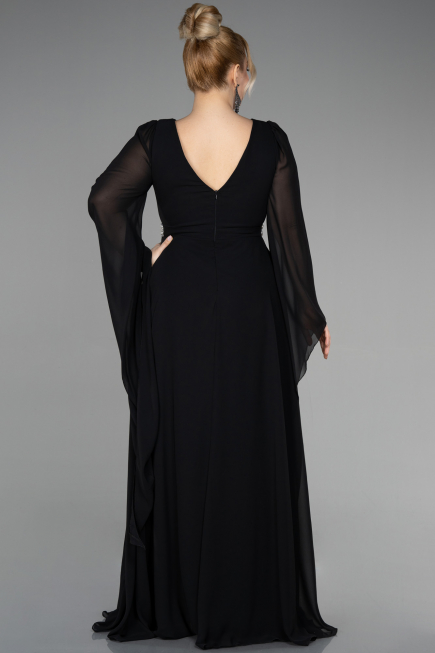 Long Black Chiffon Plus Size Evening Dress ABU3543
