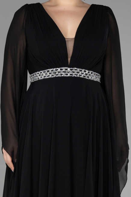 Long Black Chiffon Plus Size Evening Dress ABU3543