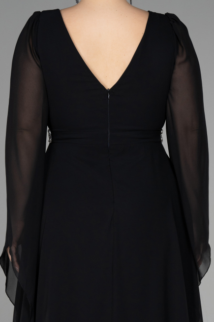 Long Black Chiffon Plus Size Evening Dress ABU3543