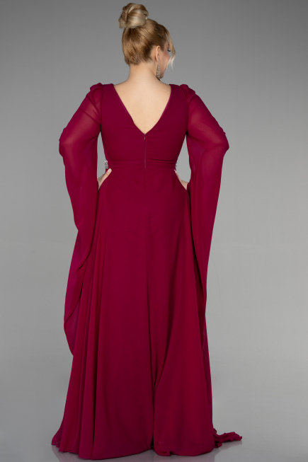 Long Cherry Colored Chiffon Plus Size Evening Dress ABU3543