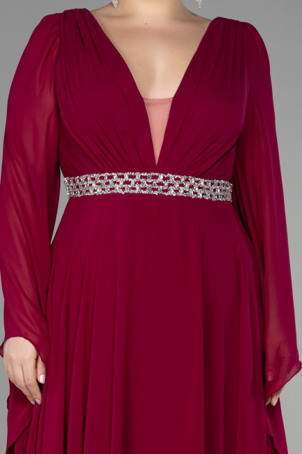 Long Cherry Colored Chiffon Plus Size Evening Dress ABU3543