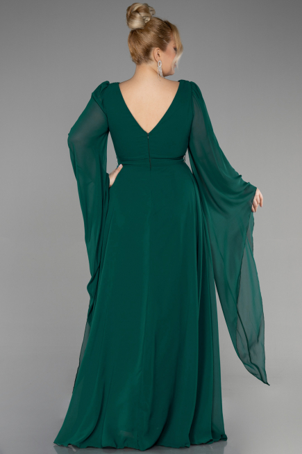 Long Emerald Green Chiffon Plus Size Evening Dress ABU3543
