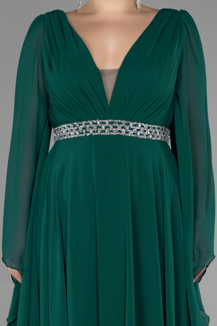 Long Emerald Green Chiffon Plus Size Evening Dress ABU3543