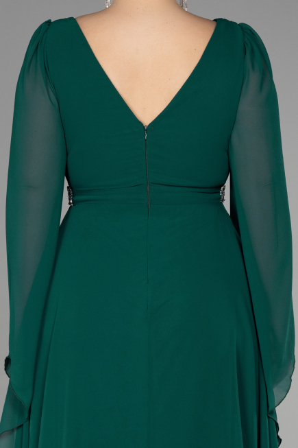 Long Emerald Green Chiffon Plus Size Evening Dress ABU3543