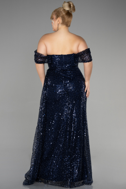 Long Navy Blue Scaly Plus Size Engagement Dress ABU3579