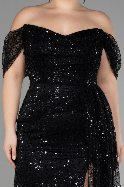 Long Black Scaly Plus Size Engagement Dress ABU3579