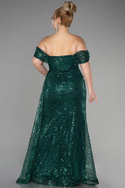 Long Emerald Green Scaly Plus Size Engagement Dress ABU3579