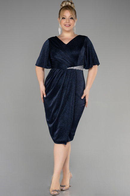Midi Navy Blue Plus Size Cocktail Dress ABK1942