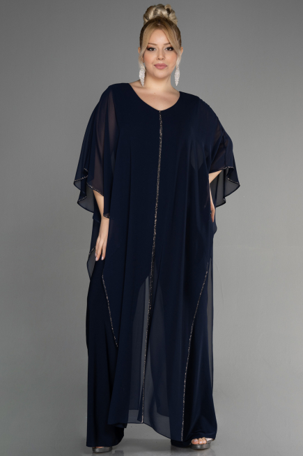 Navy Blue Chiffon Plus Size Cocktail Dress EE6803