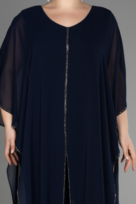 Navy Blue Chiffon Plus Size Cocktail Dress EE6803