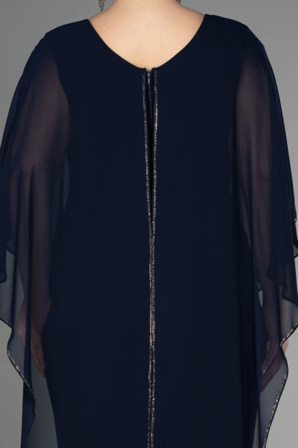 Navy Blue Chiffon Plus Size Cocktail Dress EE6803