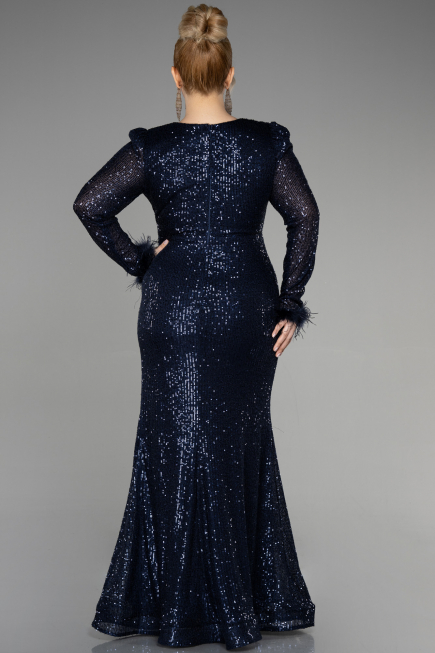 Long Navy Blue Scaly Plus Size Evening Dress ABU3505