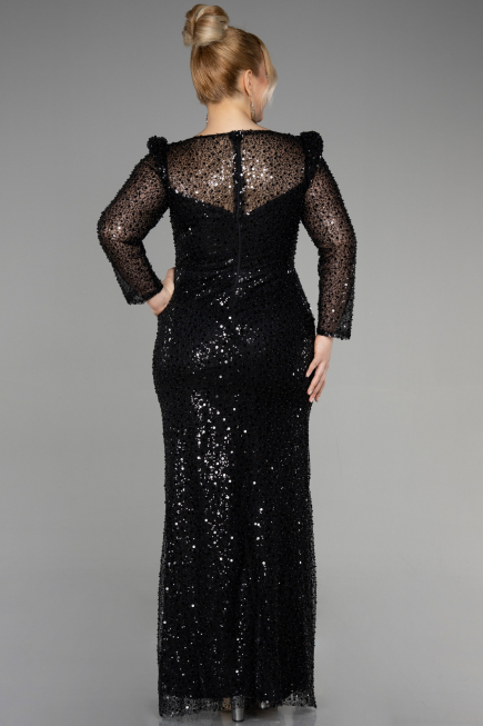 Long Black Scaly Plus Size Engagement Dress ABU3559