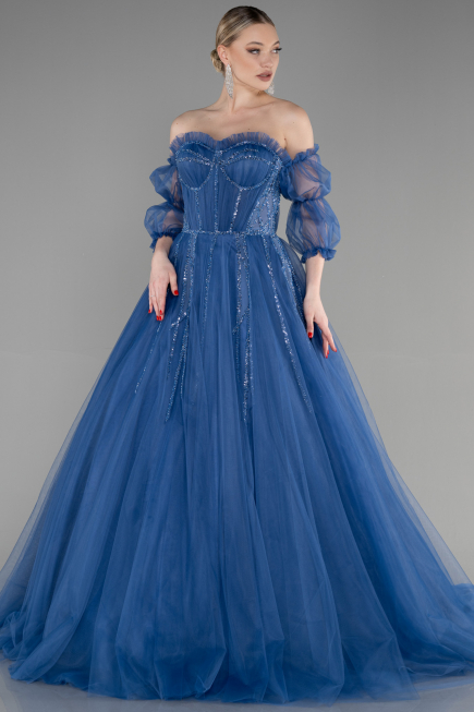 Long Indigo Haute Couture Dress ABU3594