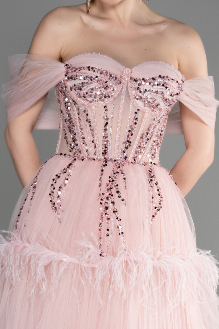 Long Powder Color Special Design Engagement Dress ABU3598