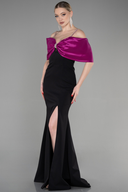 Long Fuchsia-Black Evening Dress ABU3601