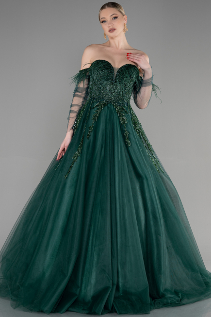 Long Emerald Green Special Design Engagement Dress ABU3593