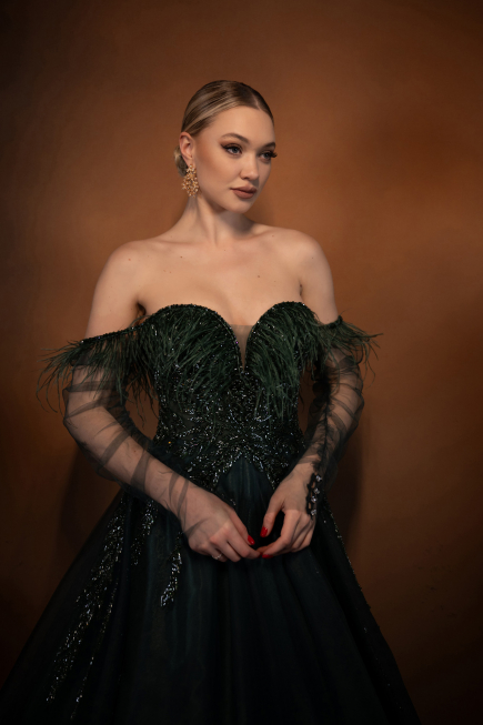 Long Emerald Green Special Design Engagement Dress ABU3593