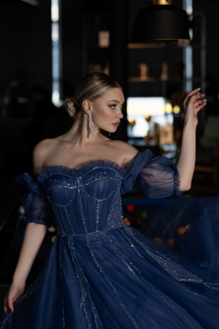 Long Indigo Haute Couture Dress ABU3594