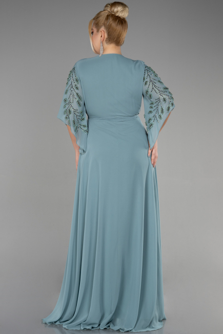 Long Turquoise Chiffon Plus Size Evening Dress ABU2071