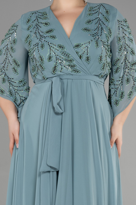 Long Turquoise Chiffon Plus Size Evening Dress ABU2071