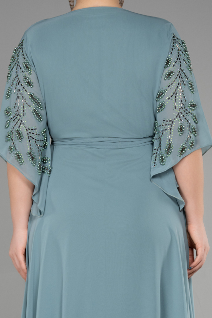 Long Turquoise Chiffon Plus Size Evening Dress ABU2071