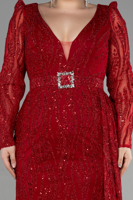 Long Red Plus Size Engagement Dress ABU3562