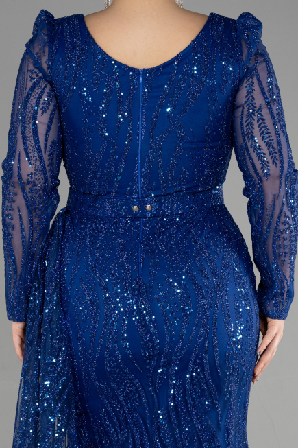 Long Sax Blue Plus Size Engagement Dress ABU3562