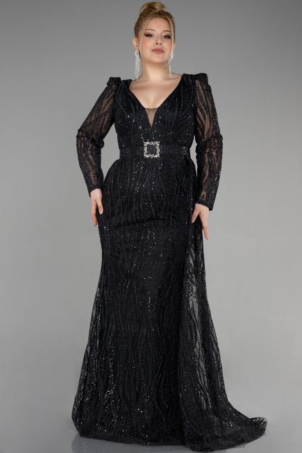 Long Black Plus Size Engagement Dress ABU3562