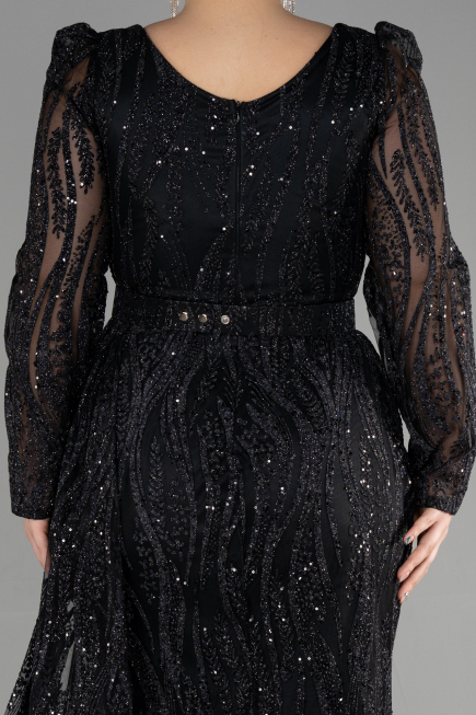 Long Black Plus Size Engagement Dress ABU3562