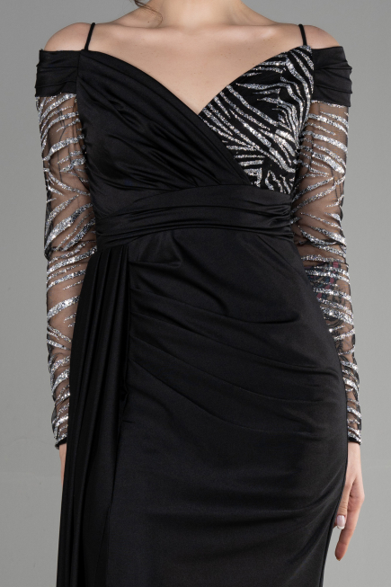 Long Black-Silver Evening Dress ABU3656
