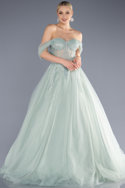 Long Mint Special Design Engagement Dress ABU3664