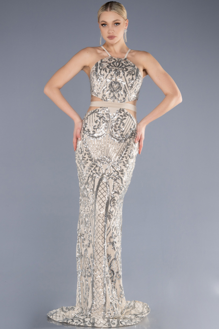 Long Beige Mermaid Prom Dress ABU3670