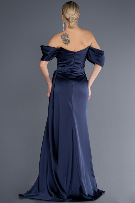 Long Navy Blue Satin Evening Dress ABU2661