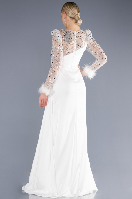 Long White Satin Evening Dress ABU3673