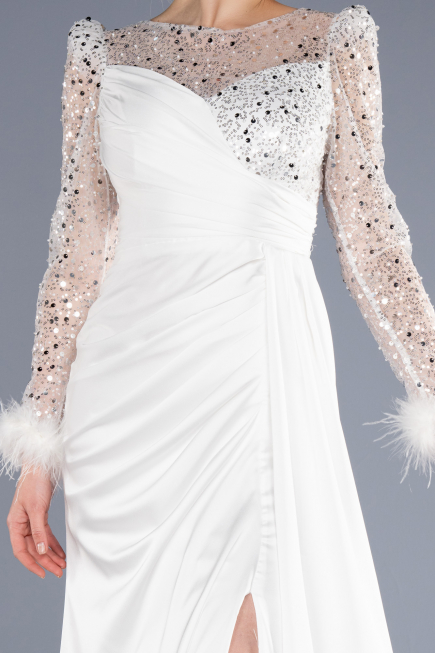 Long White Satin Evening Dress ABU3673