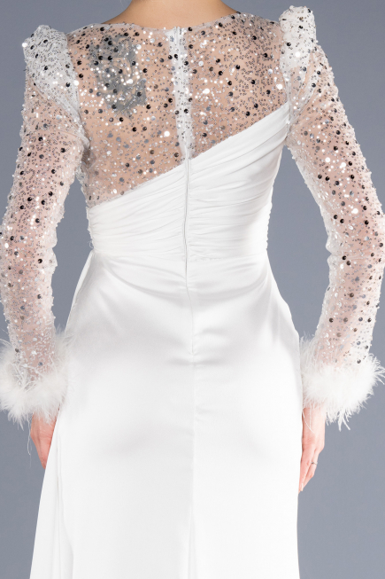 Long White Satin Evening Dress ABU3673