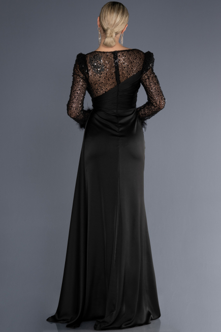 Long Black Satin Evening Dress ABU3673