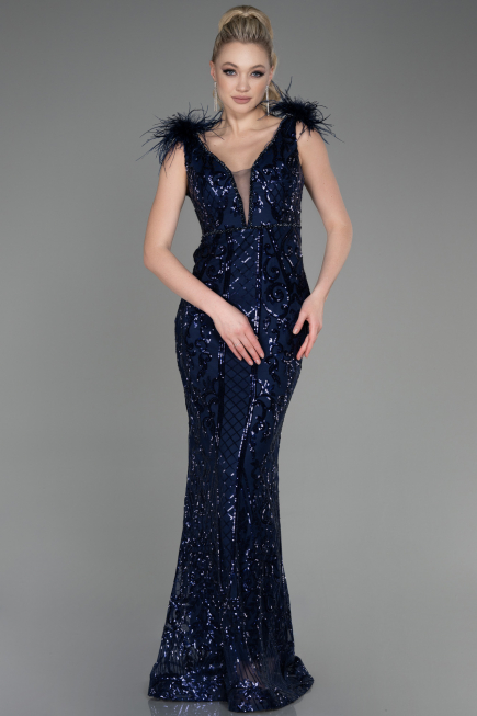 Long Navy Blue Mermaid Prom Dress ABU3669