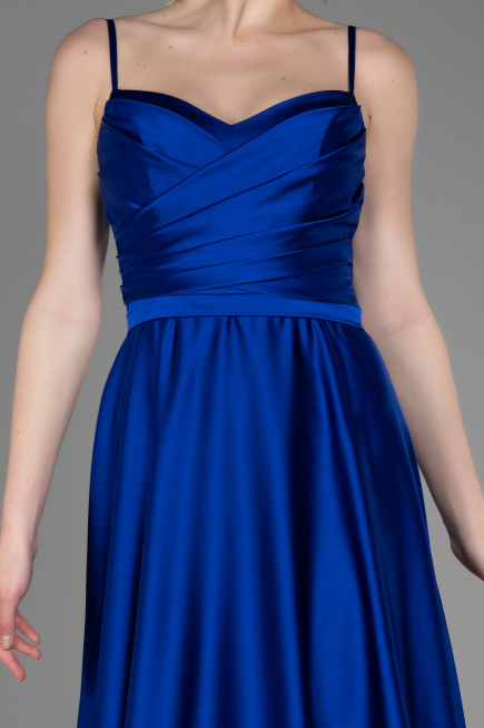 Sax Blue Long Satin Evening Dress ABU1601