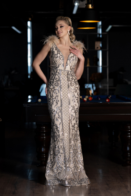 Long Beige Mermaid Prom Dress ABU3669