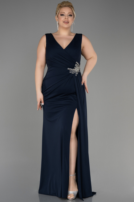 Long Navy Blue Plus Size Evening Dress ABU2934