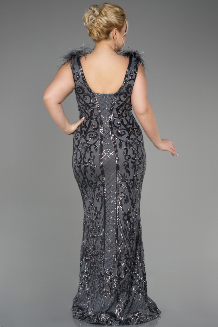 Long Anthracite Scaly Plus Size Engagement Dress ABU3671
